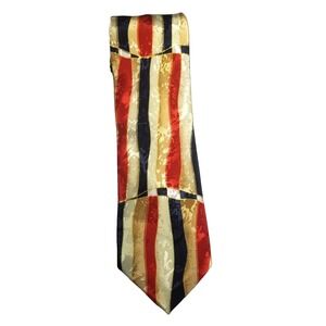 Lorenzo Selini Abstract Stripe Gold Red Blue‎ Textured Jacquard Pointed Tie